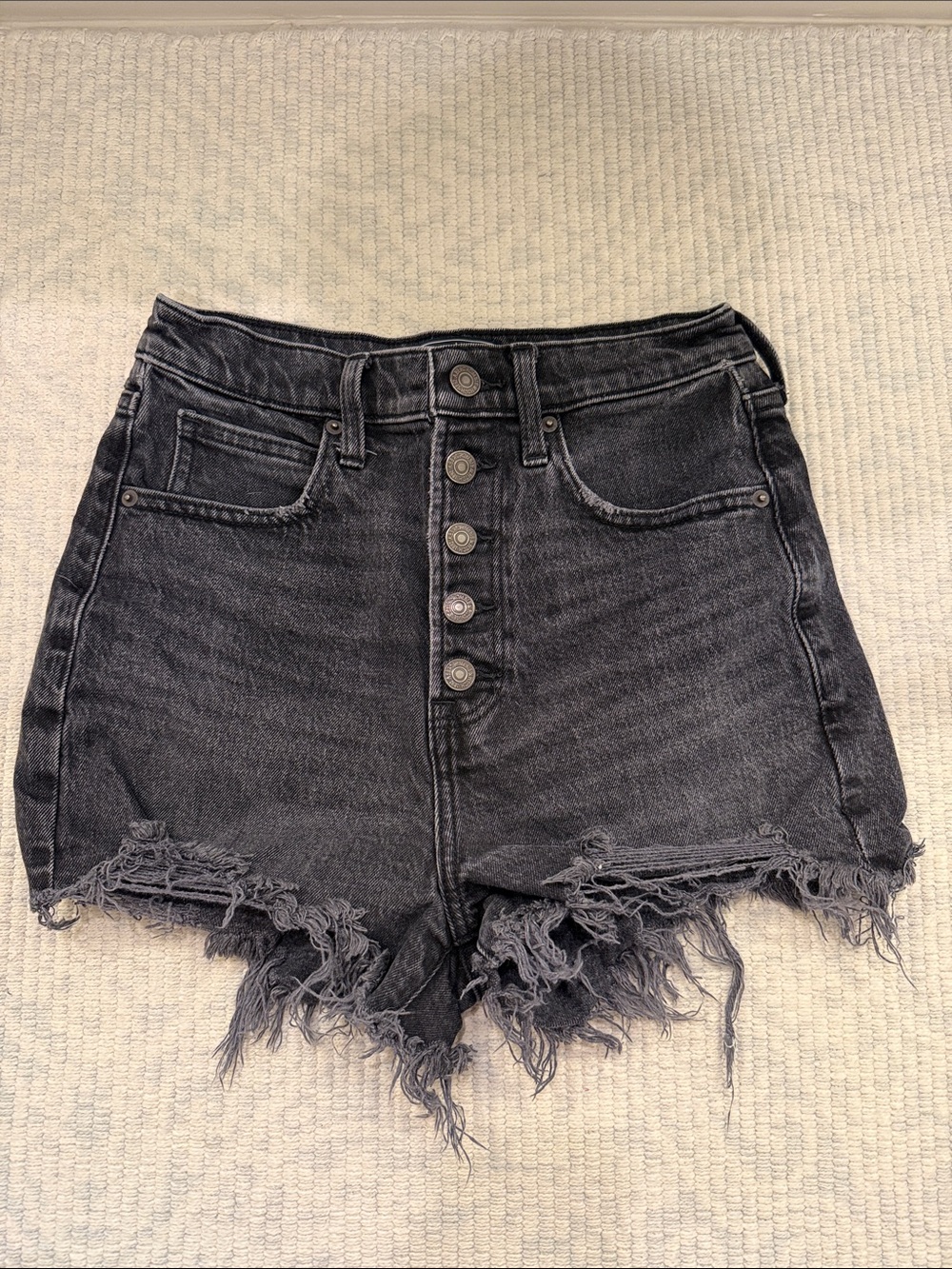 Abercrombie High-Waist Distressed Shorts — Washed Black